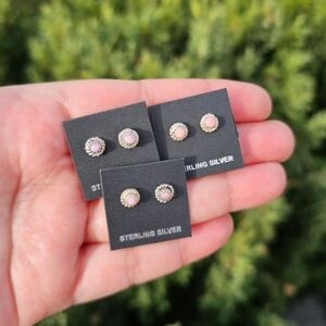Set of 3 Esther White Navajo Handmade Artisan Pink Conch Stud Earrings Sterling